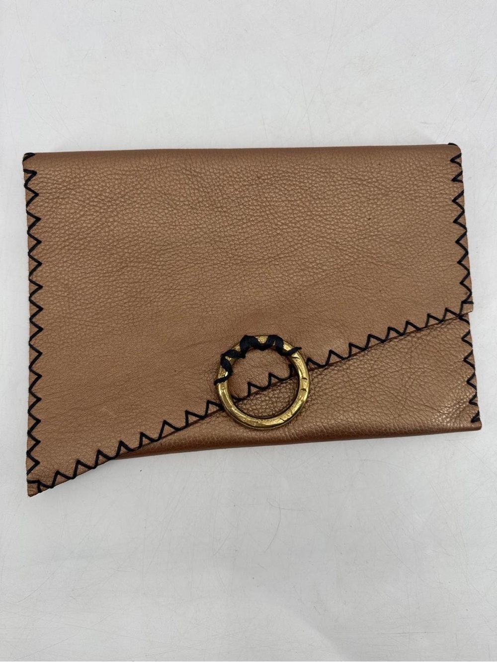 Vintage Western Boho Cowgirl Artisan Whipstitch Pebbled Leather Envelope Clutch
